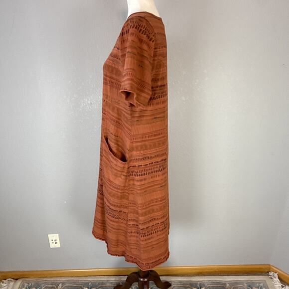 CMC Color Me Cotton Asymmetrical T-Shirt Dress Size M Terracotta Brown Stripe - Picture 4 of 9